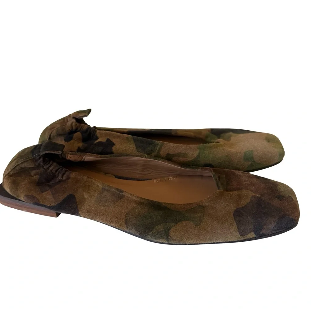Pedro Anton Camo Suede Ballet Flats in Olive Green and Brown
